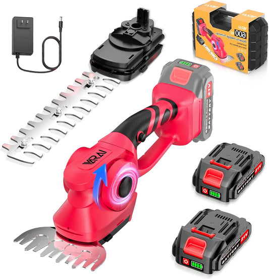 Cordless Hedge Trimmer, 2-in-1 Hedge Trimmer, Ultra Long Battery Life with Battery*2, high-Power and high-Capacity Grass Trimmer for Gardens, Yards and lawns, Including Charger