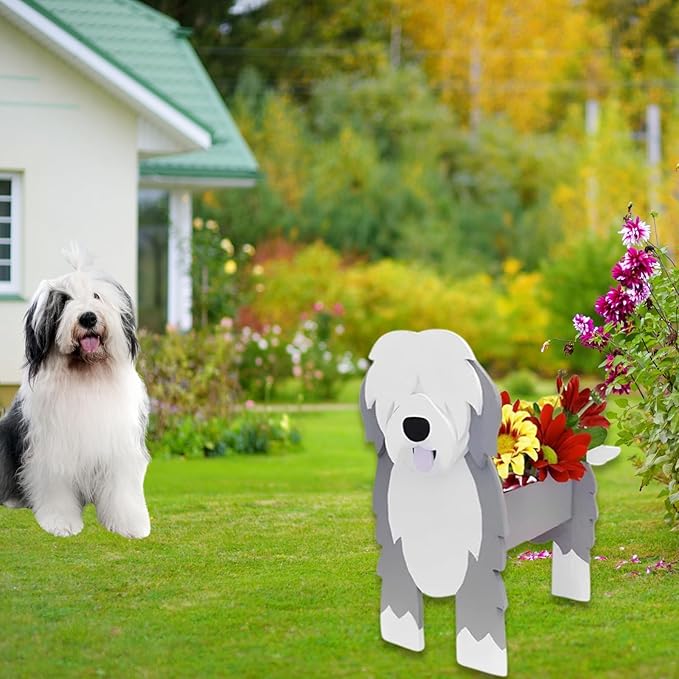 English Shepherd Dog Planter Plant Pots,Cute Garden Dog Flower Planter,Dog Planters Birthday Gifts for Women,Office,Indoor/Outdoor Decor（9.45 * 6.38 * 13.39in）