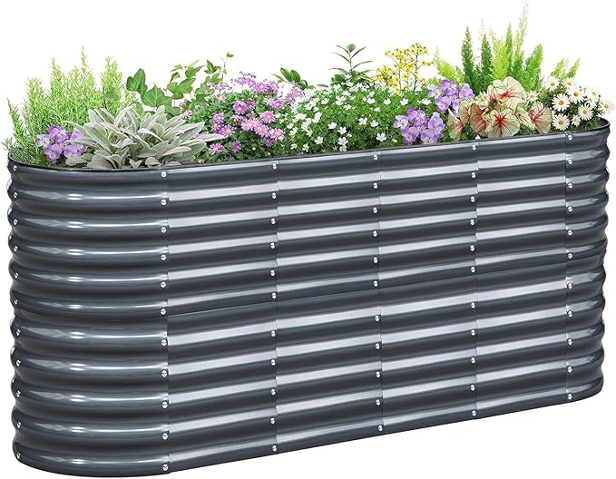 KING BIRD Raised Garden Bed 2.85 ft Tall 9 in 1 Galvanized Planter Garden Box Outdoor for Gardening, Deep Root Vegetables, Flowers 6.6x1.96x2.85 ft, Dark Grey