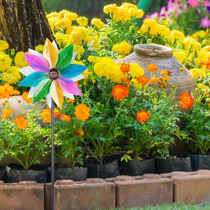 DREAMYSOUL Wind Spinners for Yard and Garden, 37" Wind Spinner Metal Colorful Kinetic Sculpture Spinners for Outdoor Patio Yard Lawn Garden Decorations (Double Blade)