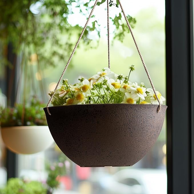 LA JOLIE MUSE Large Hanging Planters - 13 Inch Flower Pots Outdoor Indoor, Hanging Garden Planters Set of 2, New Iron Color