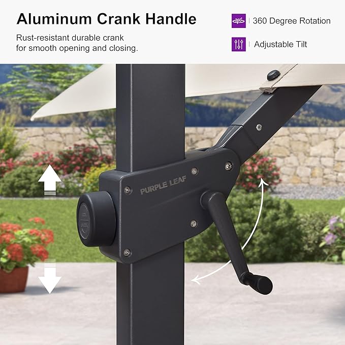 PURPLE LEAF 9' × 11.5' Patio Cantilever Umbrella with Base Outdoor Rectangle Adjustable Offset Umbrellas with 360-degree Rotation and 8 Heavy Duty Metal Ribs for Garden Deck Pool Beige