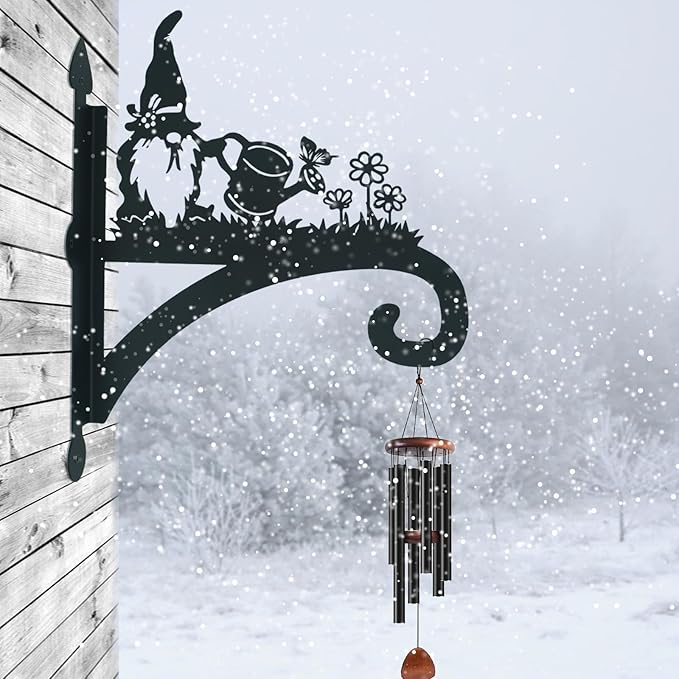 Hanging Plant Bracket Heavy Duty Iron Ornamental Gnome Silhouette Hanging Plant Hangers Outdoor 12 inch Hanging Basket Bracket Hook Wall Mounted for Flower Pot, Lantern, Bird Feeder, Wind Chimes