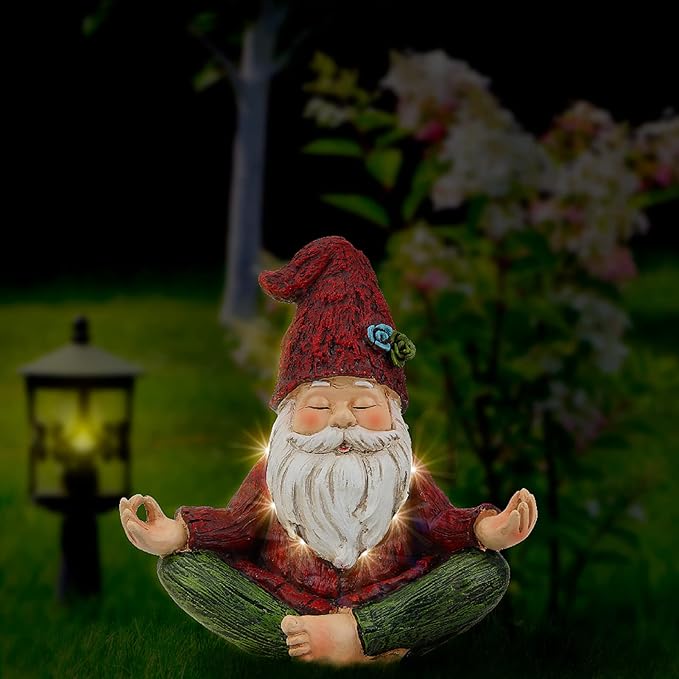 Outdoor Garden gnomes statue yoga - Gnomes statue in yoga pose for garden decor,Yoga gnomes garden statues with solar lights for outdoor decoration,Garden sculptures and statues for patio lawn yard