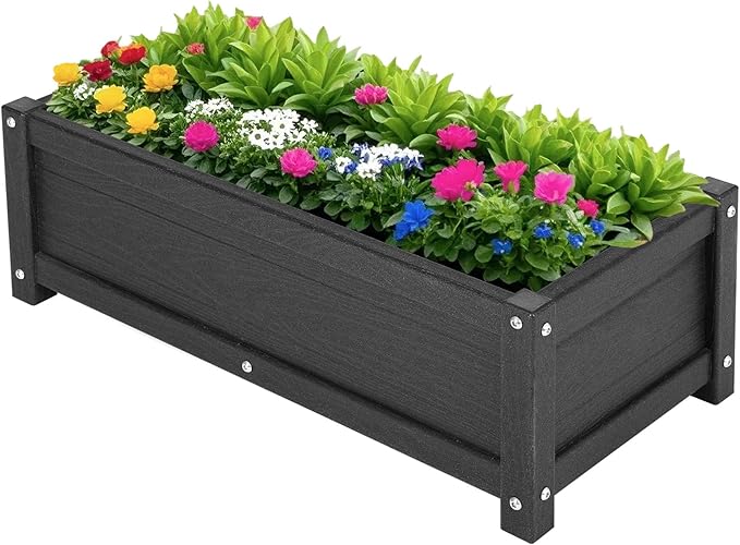 HDPE Raised Planter Box Outdoor,Rot-Resistant and Non-Cracking,Raised Beds for Gardening 29.5 * 14.4 * 9.8 in for Yard,Lawn,Outdoor Planter Boxes Rectangle with Drainage Holes Black