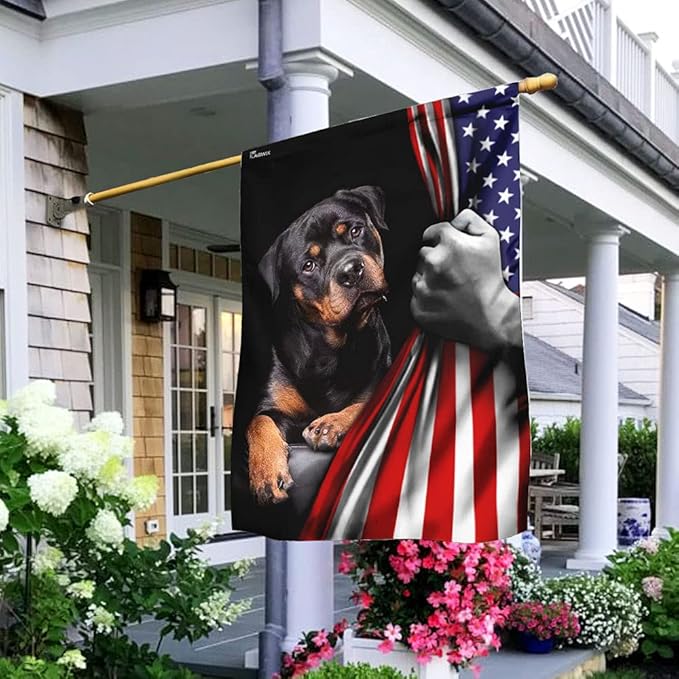 FLAGWIX American Flag - Rottweiler Dog Lover American US Flag, 4th of July Decorations for Inside, Outside, Garden Flag (11.5" x 17.5") - USA Flags Premium Polyester, Decorative Indoor Outdoor Flag