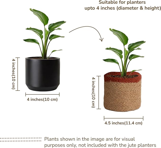 Jute Planter Basket-Woven Jute Rope Covers for Decorating Indoor/Outdoor Succulents, Small Plant Pots-Set of 4-Multi-Purpose Storage Bins 4.5 in - Modern Style Décor - Red, Green & Natural