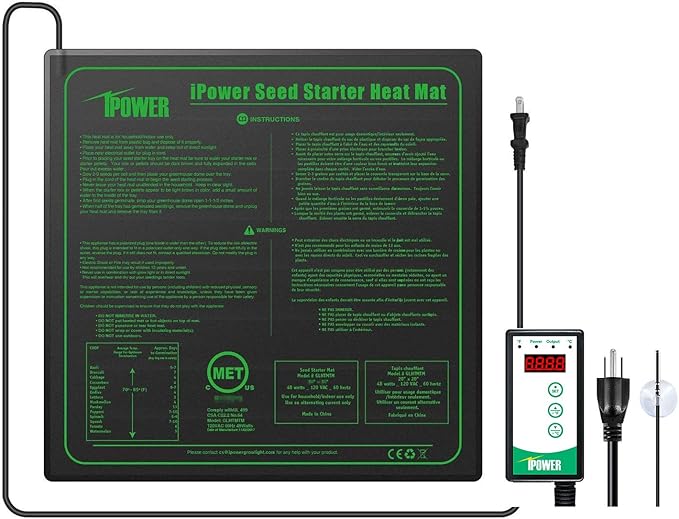 iPower 40-108 Degrees Fahrenheit Digital Heat Mat Thermostat Controller and 20" x 20" Hydroponic Seeding Warm Pad Plant Starting Kit Combo