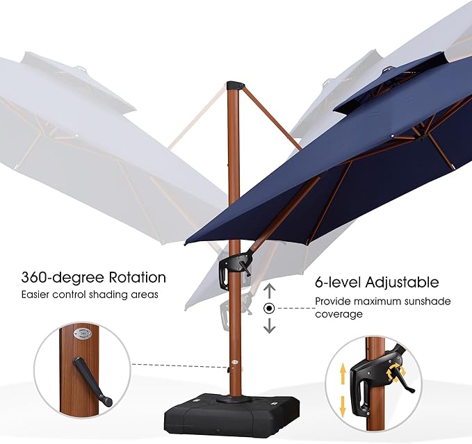 PURPLE LEAF 10ft Patio Umbrella with Base Outdoor Square Umbrellas Large Cantilever Umbrella Windproof Offset Umbrellas Heavy Duty Sun Umbrella for Garden Deck Pool Patio, Navy Blue