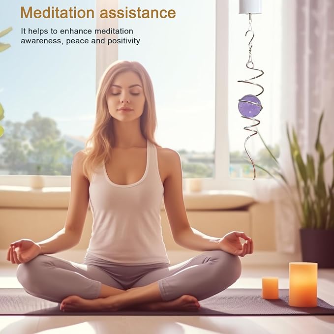 Gazing Ball Spiral Tail, Spiral Wind Spinners with Purple Glass Orb, Decorative Wind Spinner Stabilizer, Outdoor Décor Hanging Decor for Yard Garden Rotating Art Decoration Unique Gifts 13"