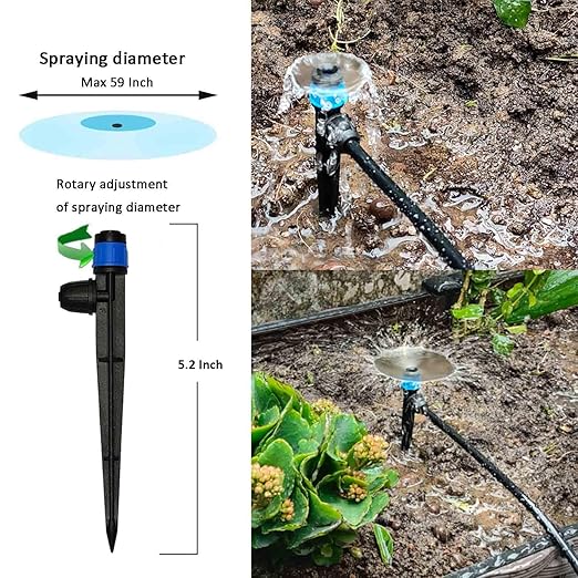 162ft Drip Irrigation Kit 5/16“ID Main Hose and 1/4 Inch Pipe Drip Irrigation System with Water Timer Auto Watering System for Garden Adjustable Spray, for Greenhouse, Garden, Lawn, Potted Plants
