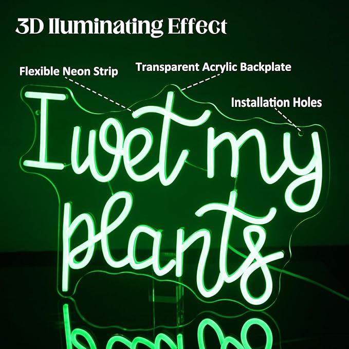 I Wet My Plants Neon Sign Green Letters LED Signs for Wall Decor Green Plant Neon Lights Words Neon Light Sign for Garden Living Room Bedroom Porch Decor Plant Gifts for Plant Lovers