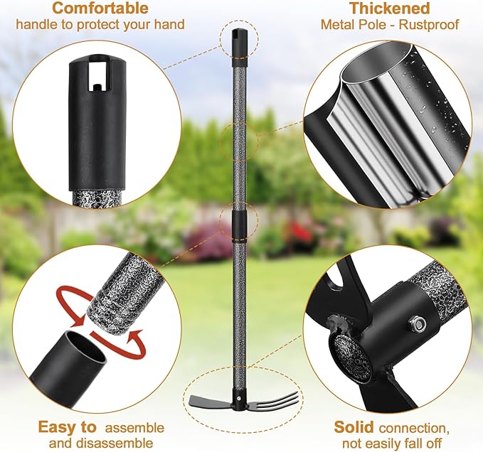 Weeding Tool, Hoe Cultivator 2 in 1 Garden Tools - 31" Heavy Duty Weeder Hand Tiller Weeding Rake for Flower Beds Yard Lawn Gardening Digging Planting