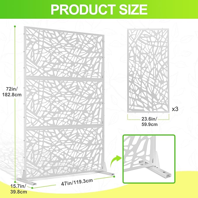 Outdoor Privacy Screen,72" H×47" W Metal Privacy Screen, Freestanding Privacy Fence Panels for Patio