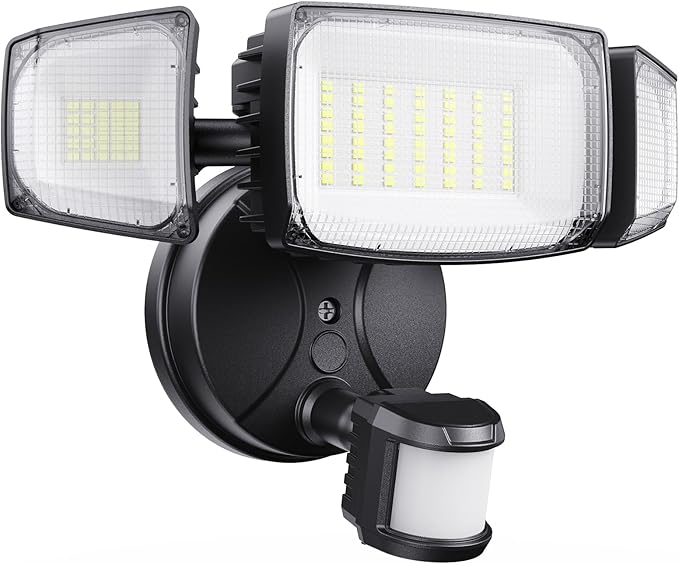 Olafus 80W Motion Sensor Outdoor Lights, 8000lm Hardwired Motion Flood Light Dusk to Dawn, IP65 Waterproof LED Security Floodlights, 6500K Motion Detector Lights for Outside, Black