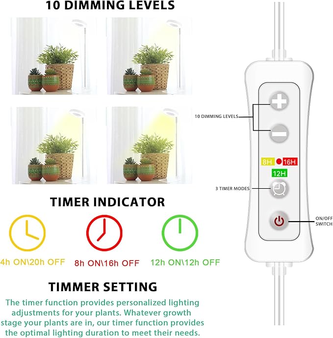 yadoker Halo Plant Grow Light, LED Growing Light Full Spectrum for Indoor Plants,Height Adjustable, Automatic Timer, 5V Low Safe Voltage,Idea for Small Plants