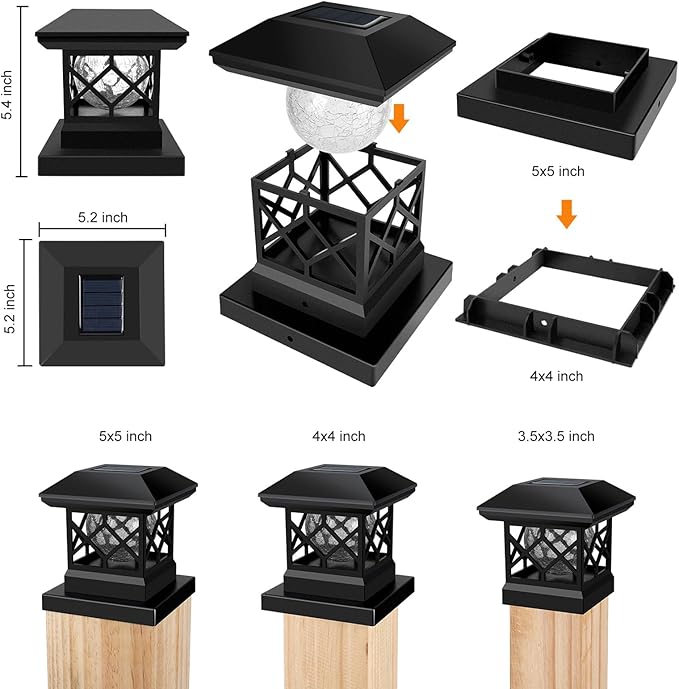 TWINSLUXES Solar Cap Lights Outdoor - Waterproof LED Fence Solar Lights for 3.5x3.5/4x4/5x5 Wood Posts in Patio, Deck or Garden Decoration 2 Pack