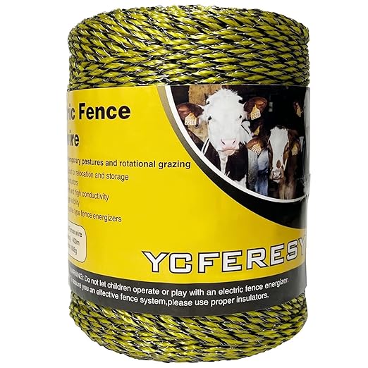 Electric Fence Polywire 1312 Feet，400 Meter，6 Stainless Steel Strands for Reliable Conductivity and Rust Resistance，Portable Electric Fence Rope