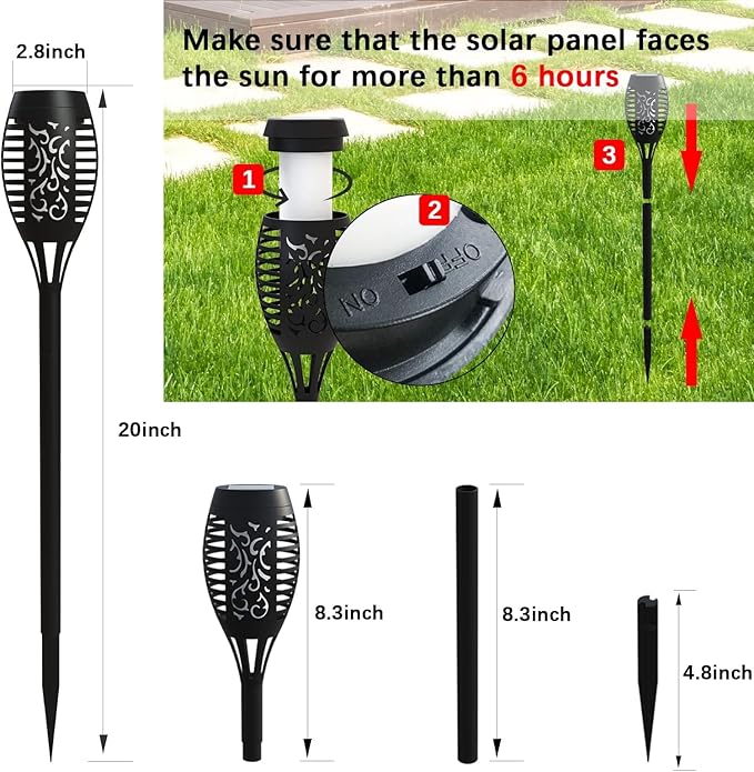 Solar Lights Outdoor, Upgraded 10 Pack Solar Torch Lights Outdoor Flickering Flame for Garden Decor, Waterproof Outdoor Lights Solar Powered, Tiki Torches for Outside Yard Patio Pathway Decor