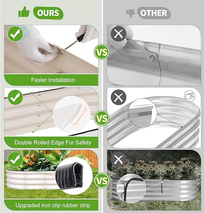 Galvanized Raised Garden Bed - 4x2x1FT Metal Planter Boxes Outdoor | Oval Steel Raised Bed Kit for Gardening with Protective Tape, Gloves for Vegetables, Flower, Herb (White)