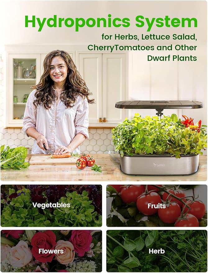 LetPot LPH-SE Hydroponics Growing System, 12 Pods Smart Herb Garden Kit Indoor, Indoor Garden, APP & WiFi Controlled, with 24W Growing LED, 5.5L Water Tank, Pump System, Automatic Timer