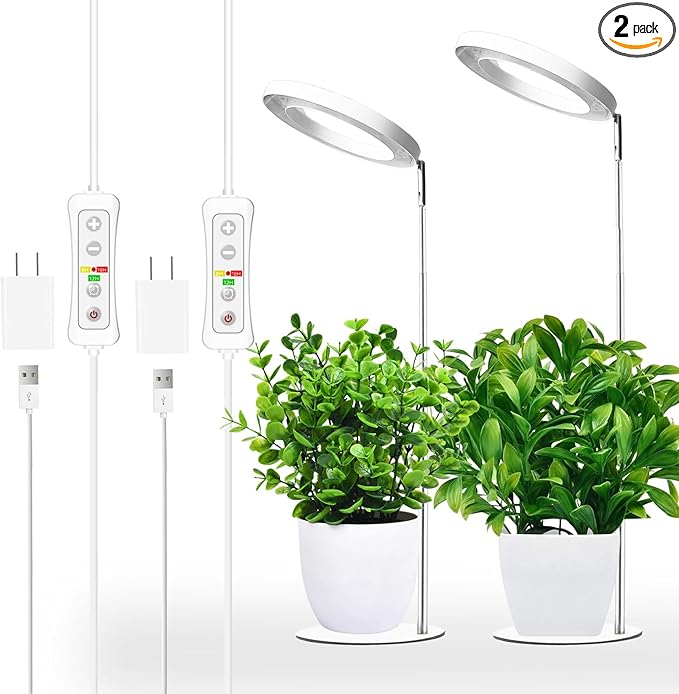 yadoker Plant Grow Light for Indoor Plant,Desk LED Grow Light,Height Adjustable,Automatic Timer with 8/12/16 Hours,10-Level Brightness,Ideal for Small Plant Grow