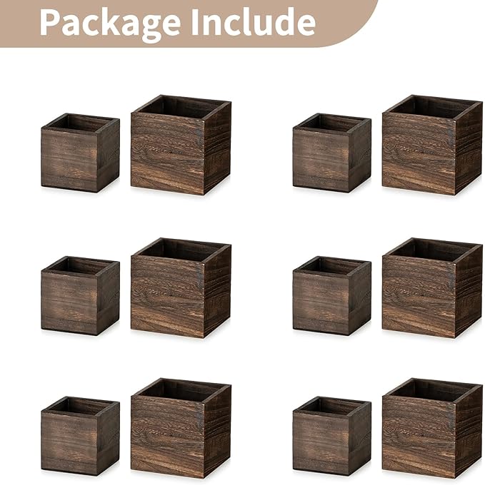 NUPTIO Wooden Box for Centerpiece Wedding: 12 Pcs Rustic Square Planter Box for Christmas Centerpiece Table Fall Decorations - 4×4" & 5×5" Small Wood Vases Flower Pots for Windowsill Home Garden Decor