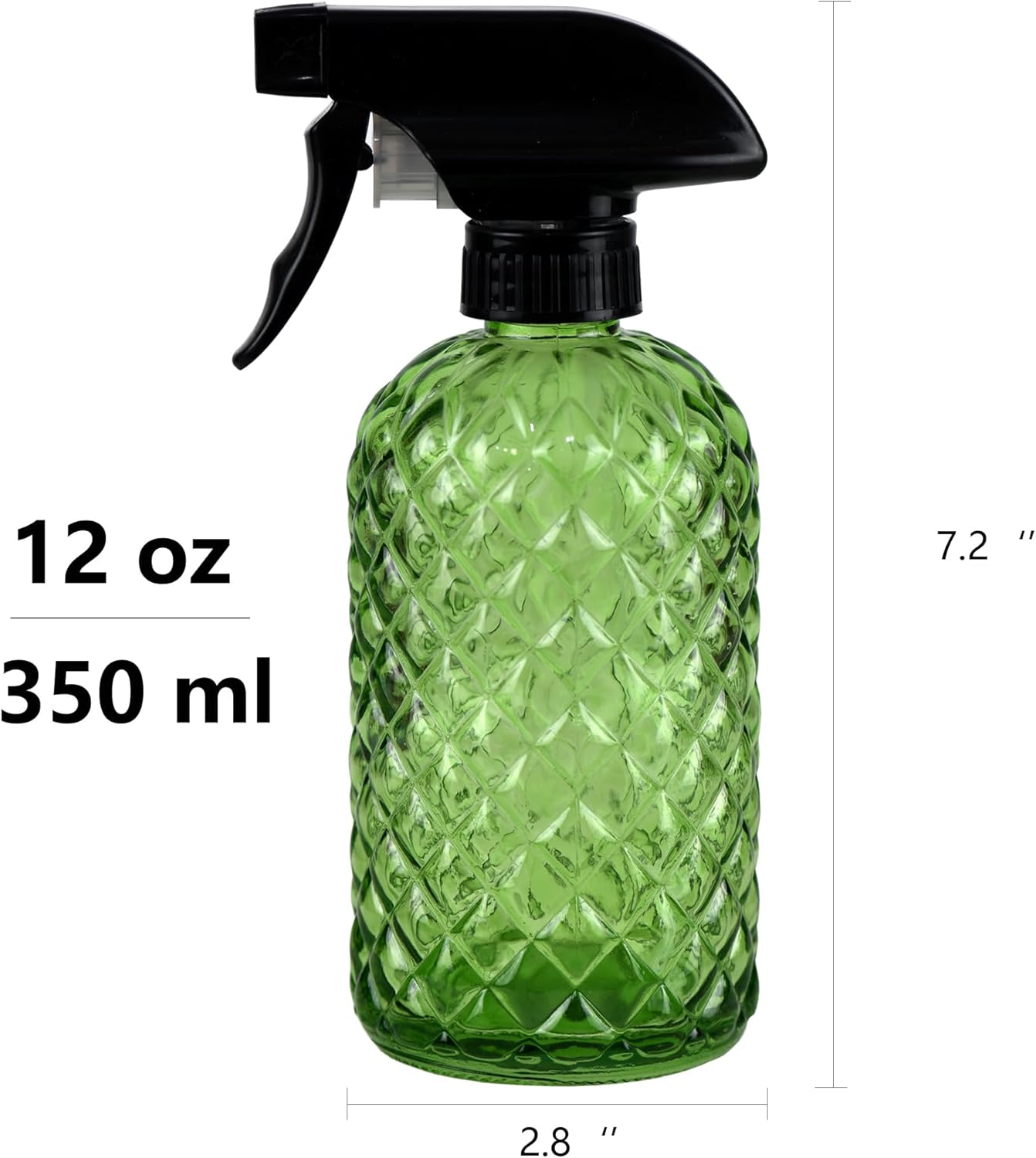 12Oz Glass Plant Spray Bottle, Gem Pattern Glass Sprayer, Watering Can with Black Plastic Top Pump, Handheld Watering Can for Indoor Outdoor Potted Plants and Greenery (Green)
