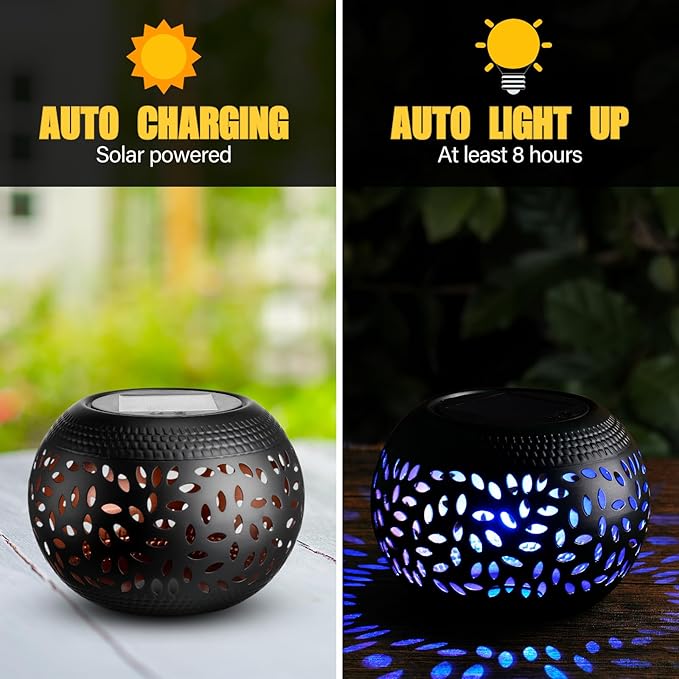 Reginary Solar Table Lantern Outdoor Waterproof Dancing Flame 7 Color Changing 2 Modes Metal Tabletop Light Desktop Decorative Lamp Auto On/Off Dusk to Dawn for Desk Patio Garden Pathway Yard