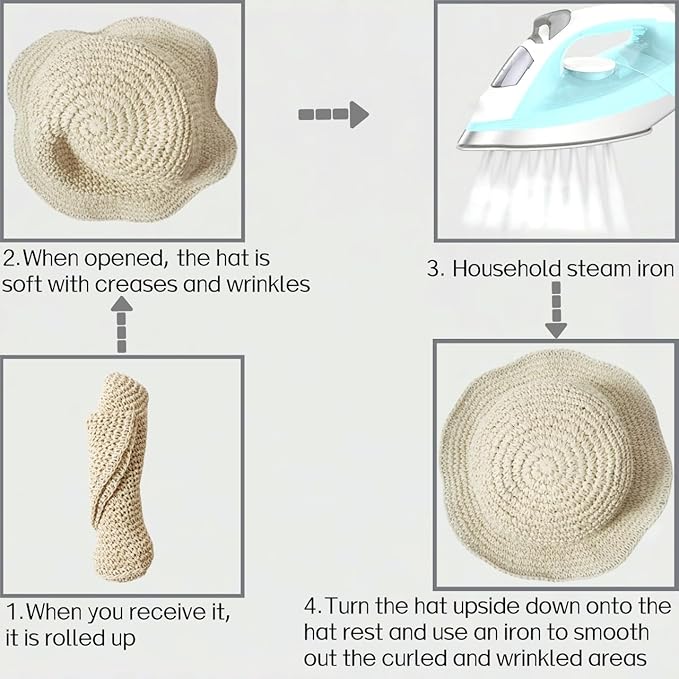 Womens Straw Beach Sun Hats, Foldable Packable Floppy Handmade Crochet Hats for Women,Large Summer Vacation Wide Brim Hat