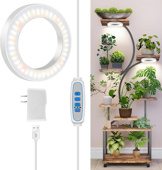 6" Ceiling Grow Lights for Indoor Plants, 84 LEDs Full Spectrum Plant Grow Light with 6/12/16H Timer, 3 Spectrum Modes, 5 Brightness Levels, Under Cabinet Halo Plant Lamp for Small Plants