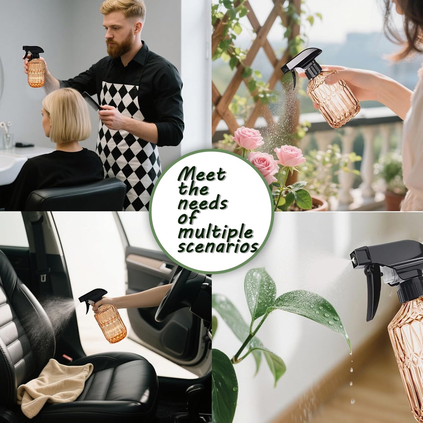 Empty Glass Spray Bottles, 15oz Refillable Water Bottle Spray, Plastic Top Pump, Reusable Adjustable Mist Sprayer Squirt, Handheld Bottles Containers Refillable for Hair, Cleaning, Gardening, Plants