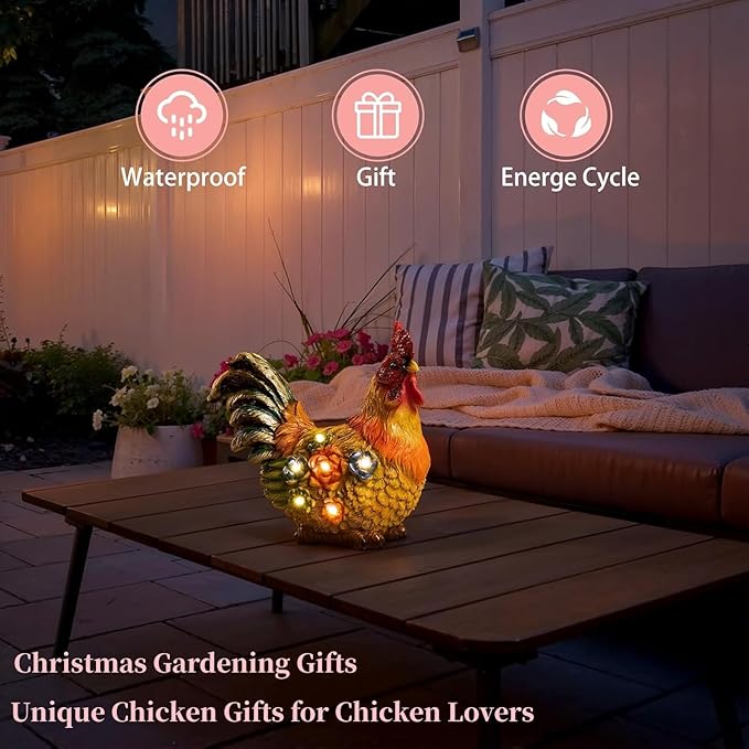 TAKE ME Gardening Gifts Chicken Gifts for Mom Garden Decor Solar Light Chicken Rooster Decor for Women Mom Grandma Gifts Birthday Gifts for Chicken Lovers
