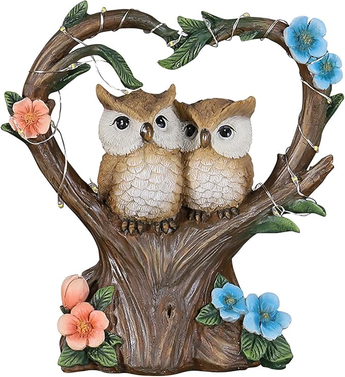 Solar Garden Owl Statue, Owl Figurines with Solar LED Lights for Garden Patio Lawn Ornaments, Indoor Outdoor Decor Waterproof Garden Gift for Owl Lovers 7''