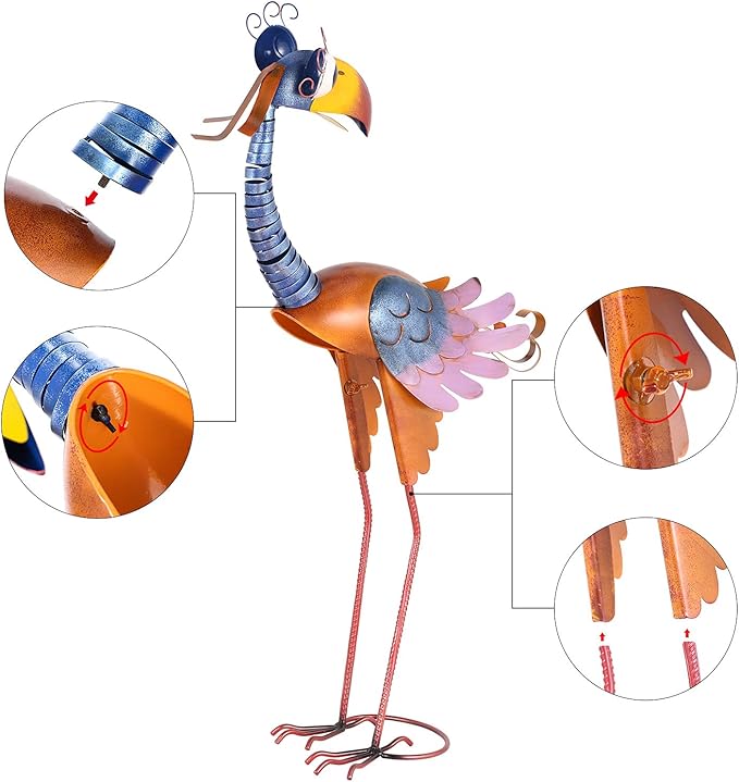 Tooarts Metal Garden Bird Statue Standing Animal Backyard Ornaments Outdoor Sculpture for Lawn Patio Art Decoration