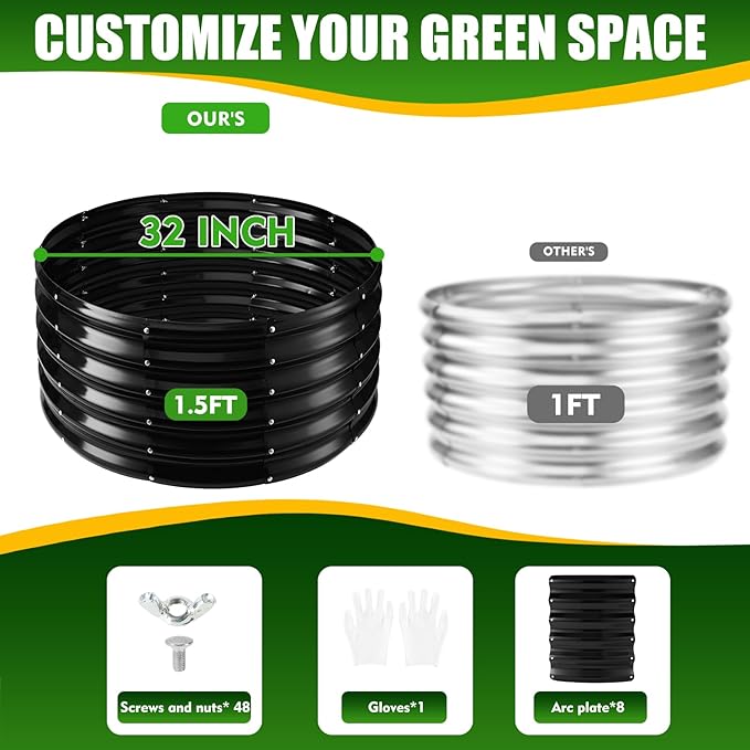 17" Tall Elevated Round Metal Rised Garden Bed- 2.7'x2.7' in Size and 0.8MM Thick Durable Planter Box for Vegetables Flowers Succulent at Patio/Garden Outdoor (Black, 2.7FT Diameter)