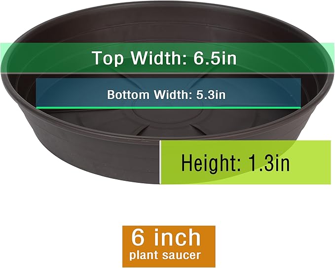 Plant Saucer 6 Inch 4 Pack 6 8 10 12 14 16 18 20 25, Plastic Plant Trays for Pots，Extra-Deep Plant Water Dray Tray, Bird Bath Bowl, Heavy Flower Plant saucers Indoors and Outdoor No Holes 6in-4 brown