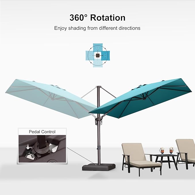 PURPLE LEAF 9 Feet Patio Umbrella Square Cantilever Umbrella Outdoor with 360° Rotation and Aluminum Offset Hanging for Pool Deck Garden Backyard, Turquoise