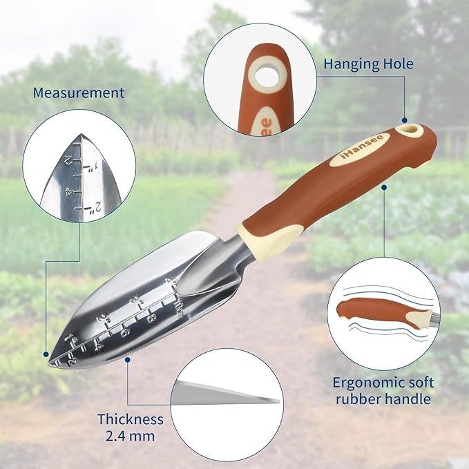 Brown Gardening Tools Set 12-Piece, Garden Hand Tool Kit with Non-Slip Ergonomic Handle, Storage Tote Bag, Garden Apron, Gloves and Kneeling Pad, Gardening Gifts for Women Men Plant Lover