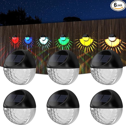 VNPONV RGB Solar Deck Lights Outdoor 6 Pack, Solar Fence Step Lights IPX7 Waterproof Led Solar Lights for Outdoor Stairs, Yard, Patio, and Pathway