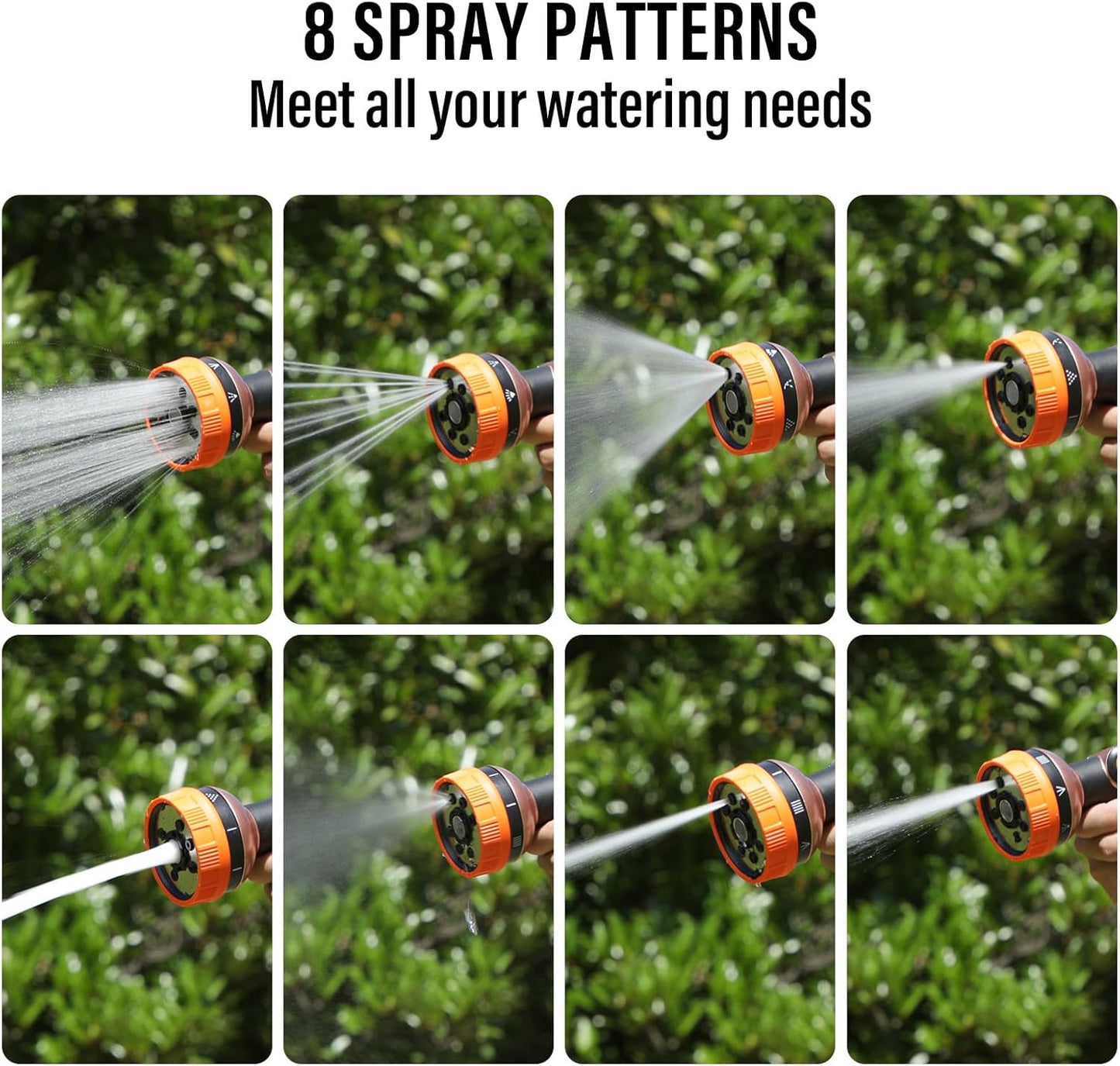 Heavy Duty Garden Hose Spray Nozzle, Metal Water Hose Nozzle with 8 Spray Patterns, High Pressure Hose Nozzle with Thumb Control On Off Valve for Lawn Watering, Car Washing, Pets Showering