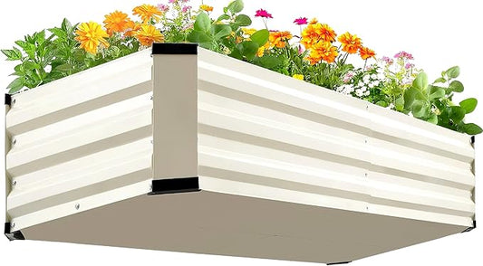 KING BIRD Raised Garden Bed Kit with Bottom 2025 Upgraded Galvanized Planter Garden Box Outdoor & Indoor for Gardening, Vegetables, Flowers, Beige, 47.2x23.6x11.8 in