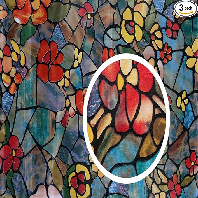 d-c-fix 346-0431-3PK Self-Adhesive Privacy Glass Window Film Venetian Garden, 17" x 78" Roll, 3-Pack