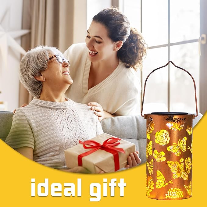 4 Pack Butterfly Solar Lanterns Outdoor Hanging Lantern Lights, Flower Pattern Waterproof LED Garden Decorative Light for Patio Yard Pathway Lawn Front Porch Tree