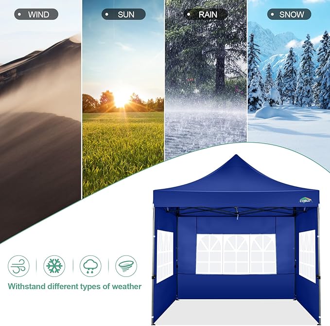 COBIZI 10x10 Ez Pop Up Canopy Tent with 4 sidewalls Heavy Duty Canopy UPF 50+, 100% Waterproof Outdoor Canopy Wedding Tents for Parties Instant Portable Gazebo with Roller Bag, Navy Blue