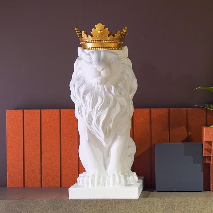 LCdecohome Sculptures Home Decor Lion Statue 15 Inch White Lion Decoration for Living Room 8.5 * 5.5 * 15 Inch