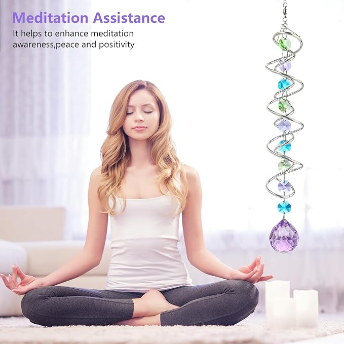 H&D HYALINE & DORA Set of 3 Crystal Sun Catcher for Window Hanging Double-Spiral Gazing Ball Spiral Tail Rainbow Maker Wind Spinners Outdoor for Garden, Patio, Porch, Christmas