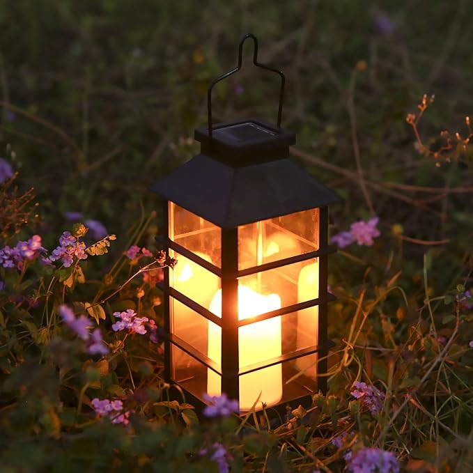 LED Solar Lantern - Outdoor Hanging Solar Lights Waterproof Flickering Flame Candle Light for Patio Courtyard Garden Decorative(2 Pack)