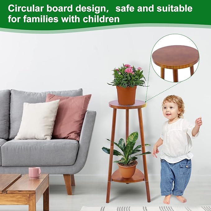 Plant Stand Indoor Tall,2 Tier Convertible Wooden Flower Stand,Planter Stand,Multi-purpose Plant Shelf Indoor for Living Room Balcony Garden Patio Office,Walnut