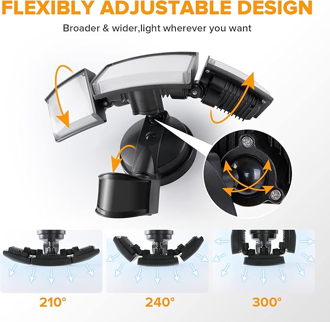 LUTEC 2 Pack 72W 7500LM LED Security Lights Motion Sensor Light Outdoor, 5000K Daylight, IP65 Waterproof, Dusk to Dawn, 3-Head Motion Detected Flood Light for Garage, Yard, Porch(Black)